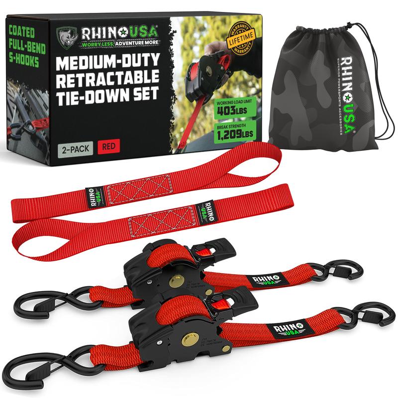 Rhino USA 1" x 10' Retractable Ratchet Straps