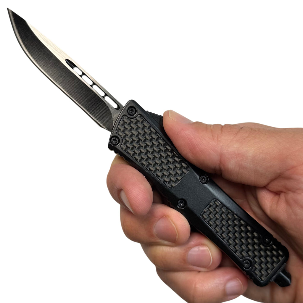 Carbon Fiber Pattern Metal Handle OTF Pocket Knife