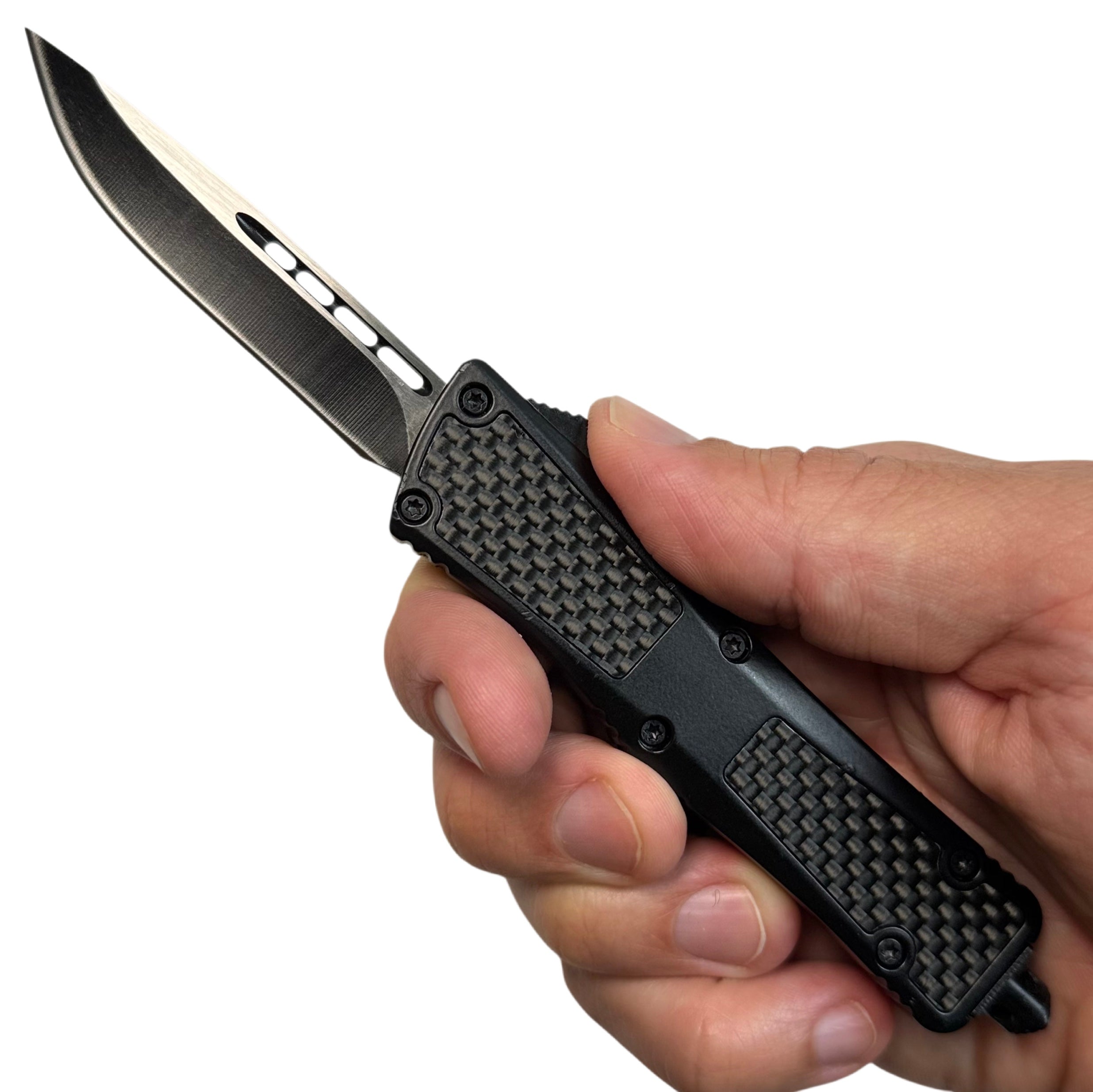 Carbon Fiber Pattern Metal Handle OTF Pocket Knife
