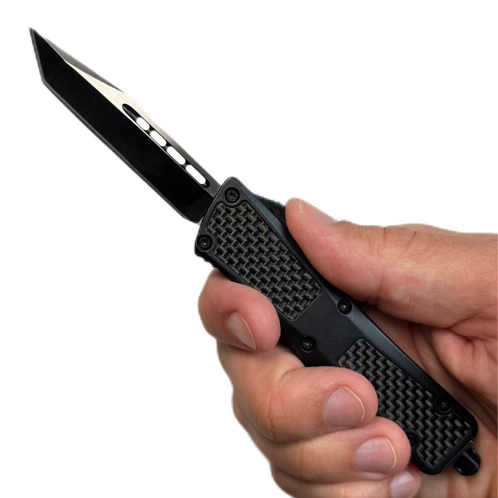 Carbon Fiber Pattern Metal Handle OTF Pocket Knife