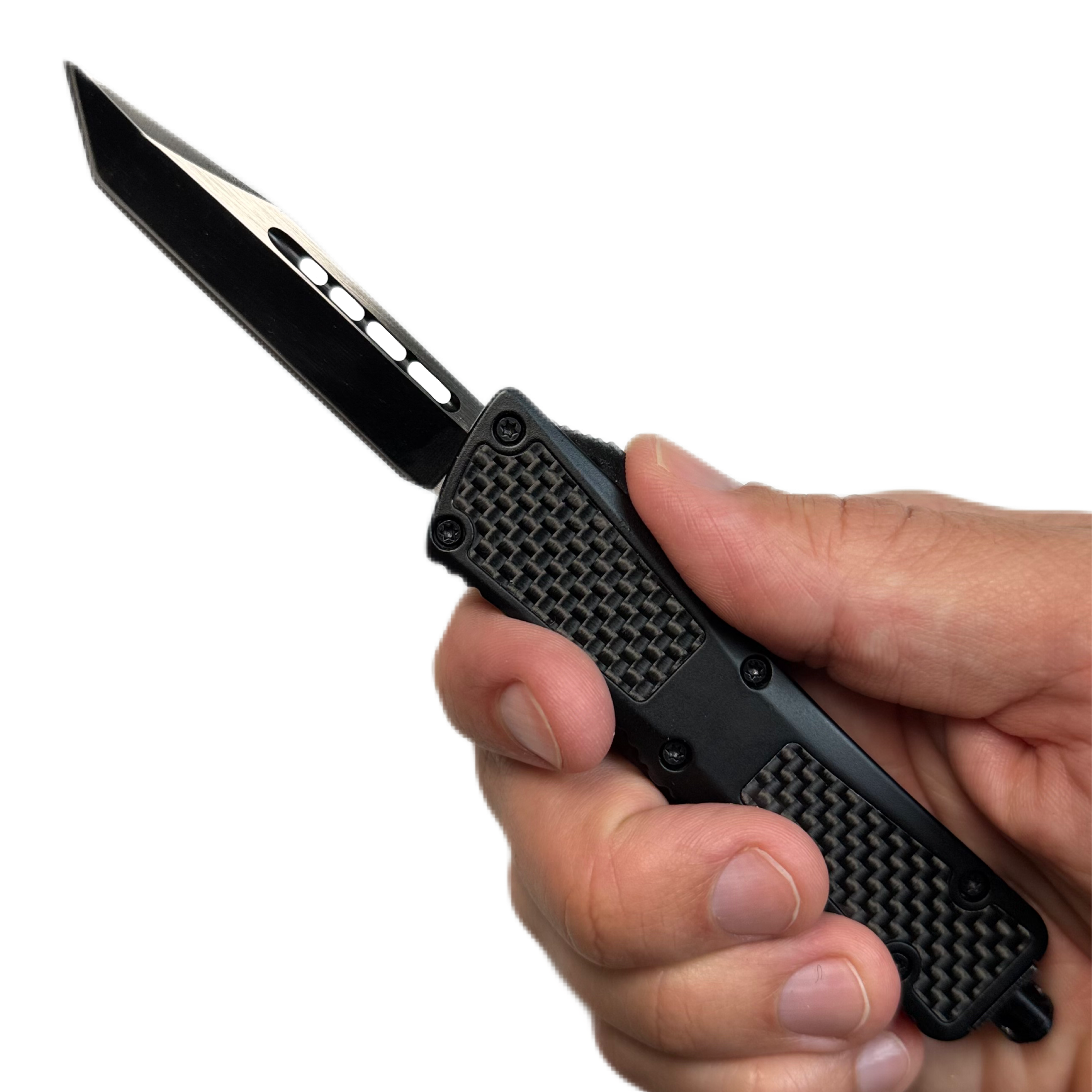Carbon Fiber Pattern Metal Handle OTF Pocket Knife