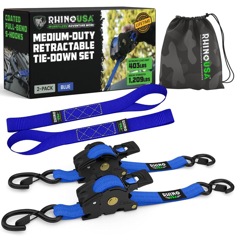 Rhino USA 1" x 10' Retractable Ratchet Straps