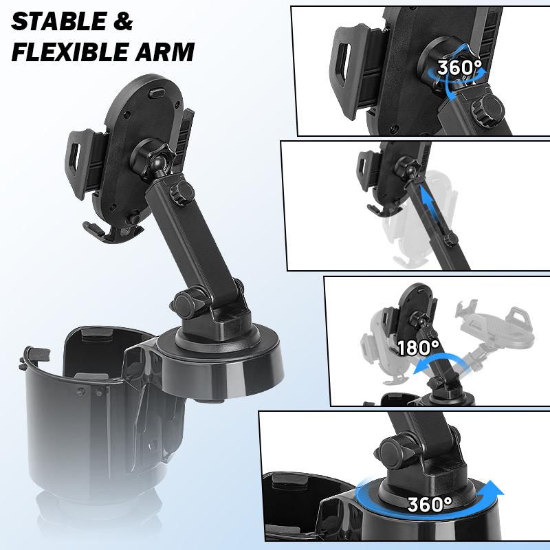 Car Cup Holder with 360° Rotation & Adjustable Arm